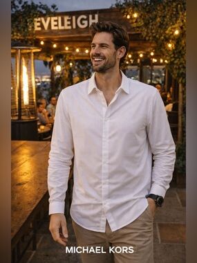 Michael Kors White Men's Long-Sleeve Dress Shirt